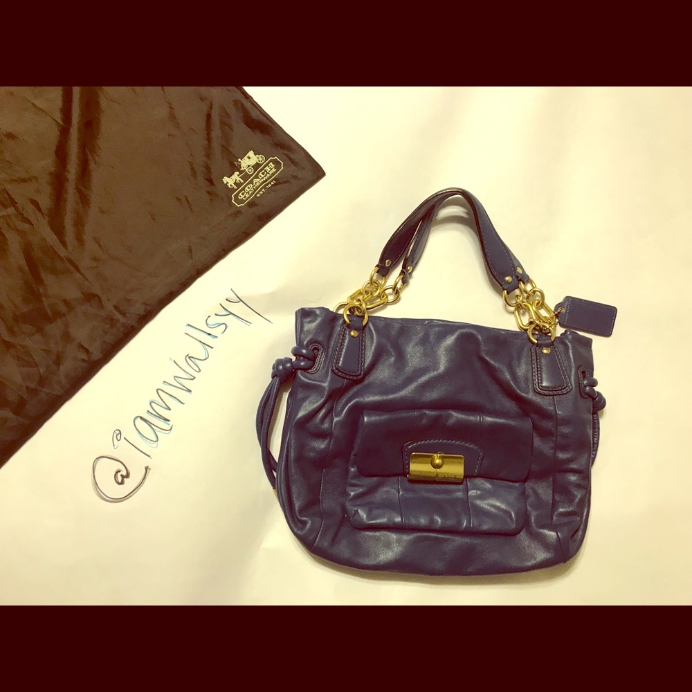 COACH Handbag Blue with Gold Detailing